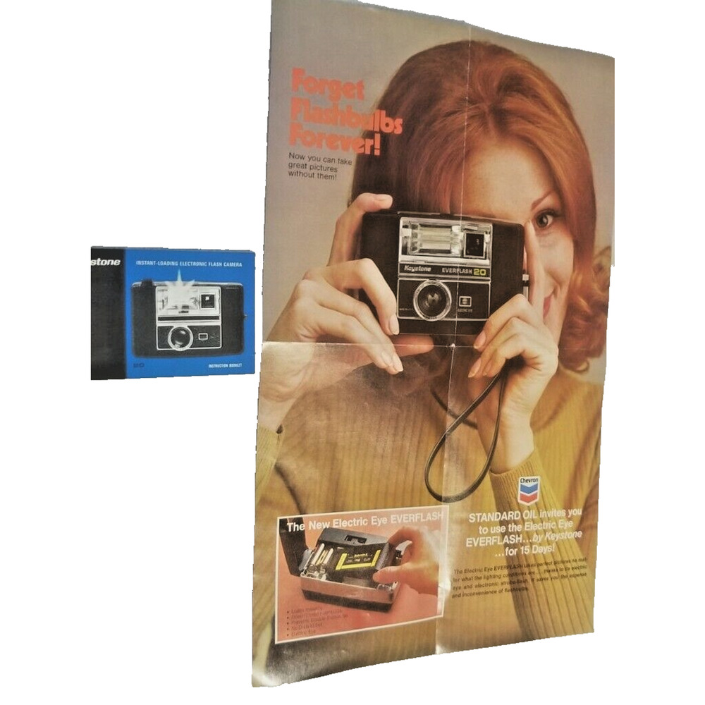 Vintage Kodak Keystone Everflash Camera Brochure Advertising Poster 70's